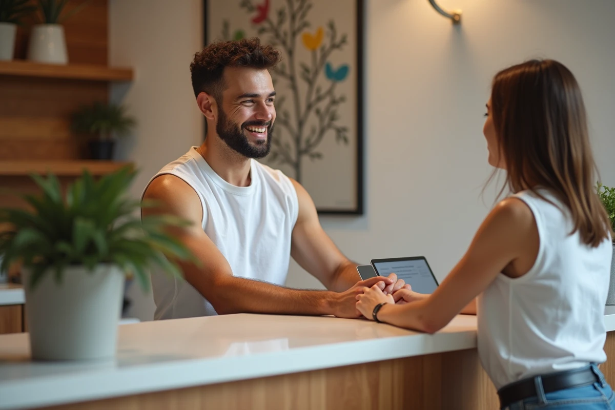 Jeune homme souriant à la réception avant laser cheveux