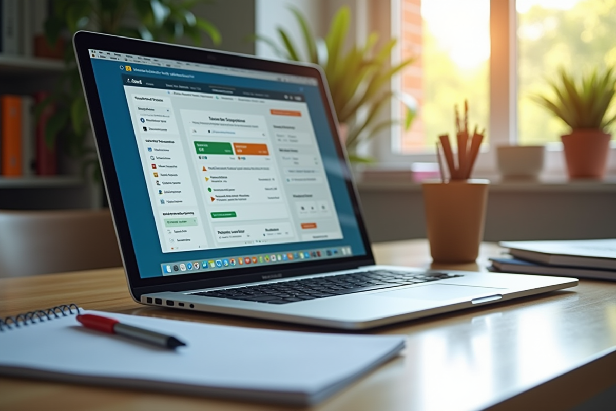 Espace de travail avec ordinateur et ressources éducatives