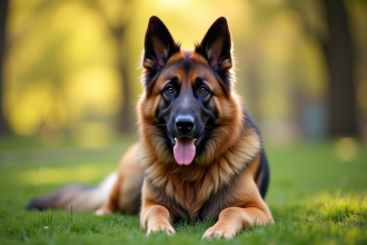 Chien berger allemand et Newfoundland en extérieur