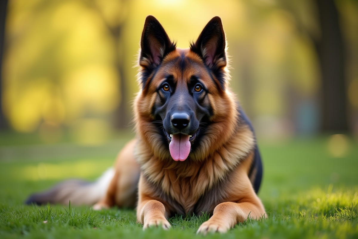 Chien berger allemand et Newfoundland en extérieur