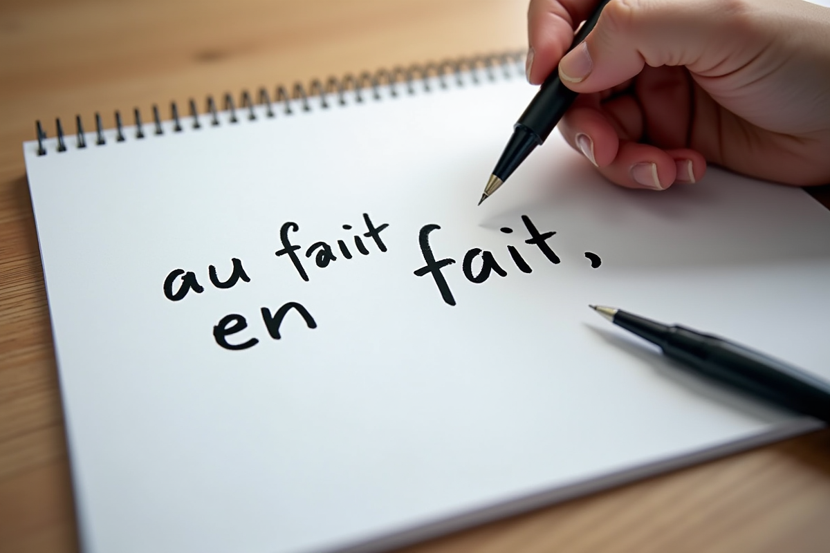 Main écrivant au fait et en fait sur un carnet blanc