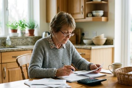 Femme gérant des billets de banque à la maison
