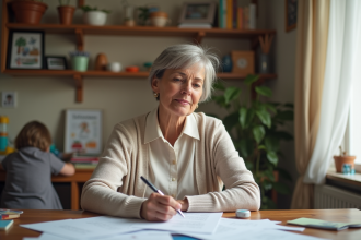 Femme d'âge moyen examinant des papiers à la maison