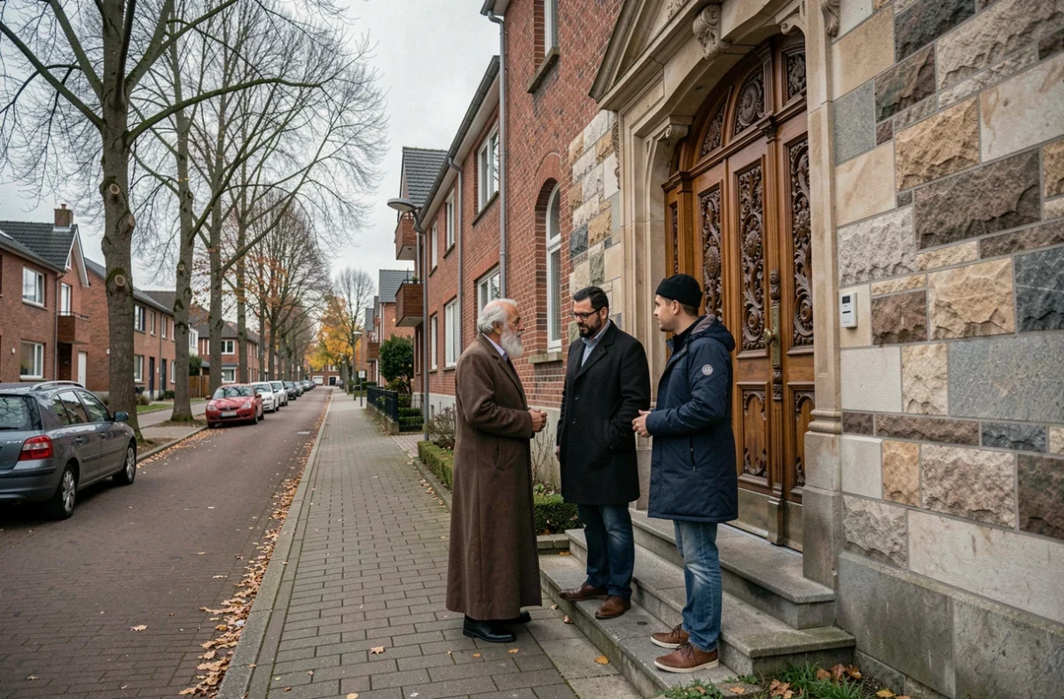 Fidèles musulmans discutant devant la mosquée d'Argenteuil après la prière du vendredi