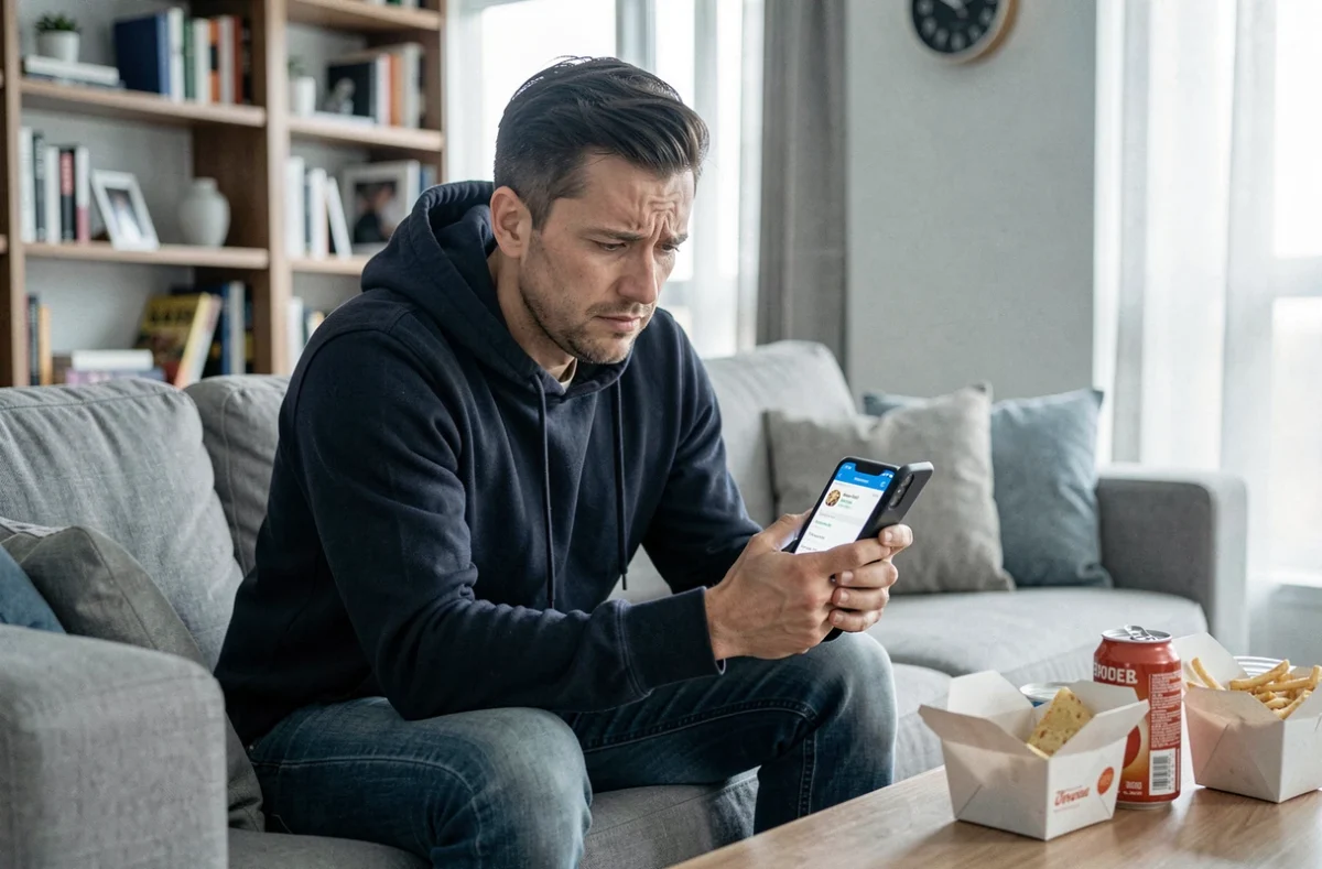 Homme consultant son téléphone pour trouver le numéro du service client Uber Eats