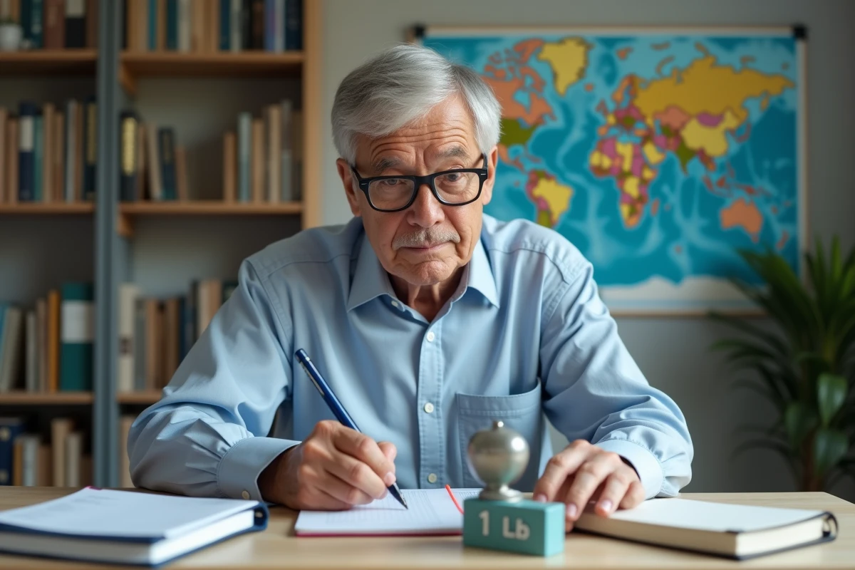 Homme note conversions métriques avec poids en bureau