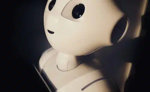 human robot toy near wall
