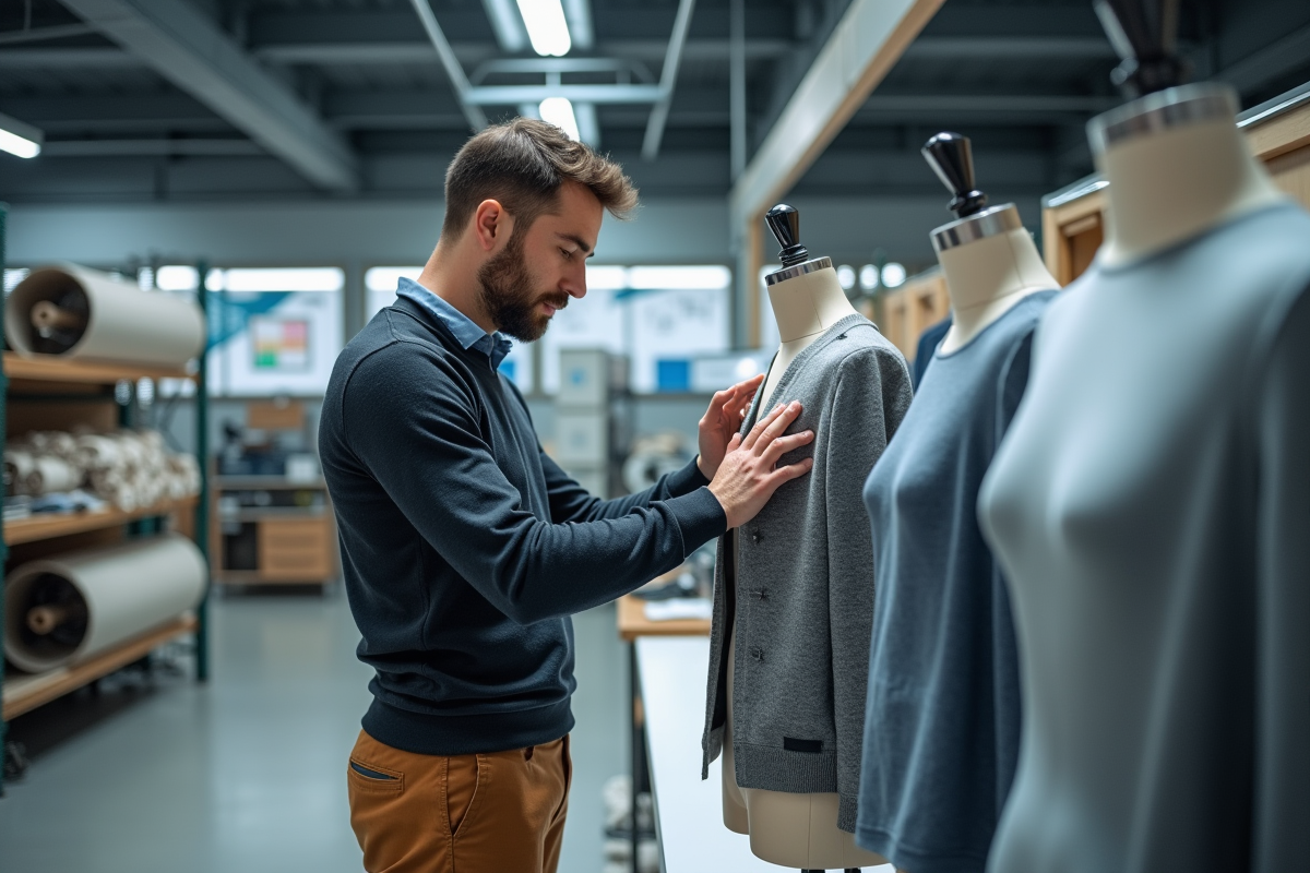 Ingénieur textile inspectant un prototype de vêtement dans l