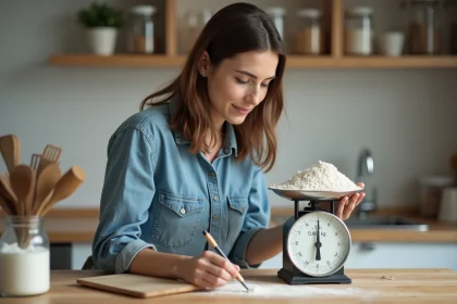 Jeune femme compare balance de cuisine classique et digitale