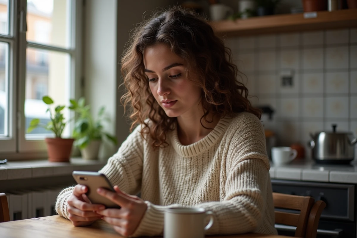 Jeune femme regardant un plan bus lyonnais sur son smartphone