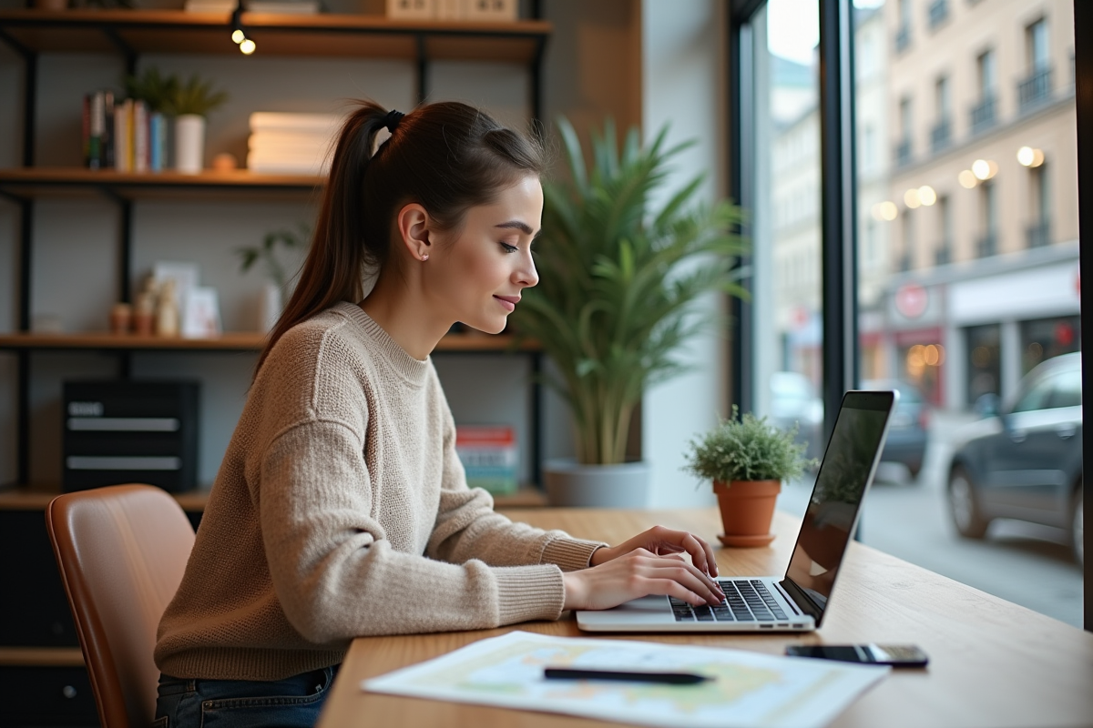 Jeune femme travaillant sur un ordinateur dans un espace coworking