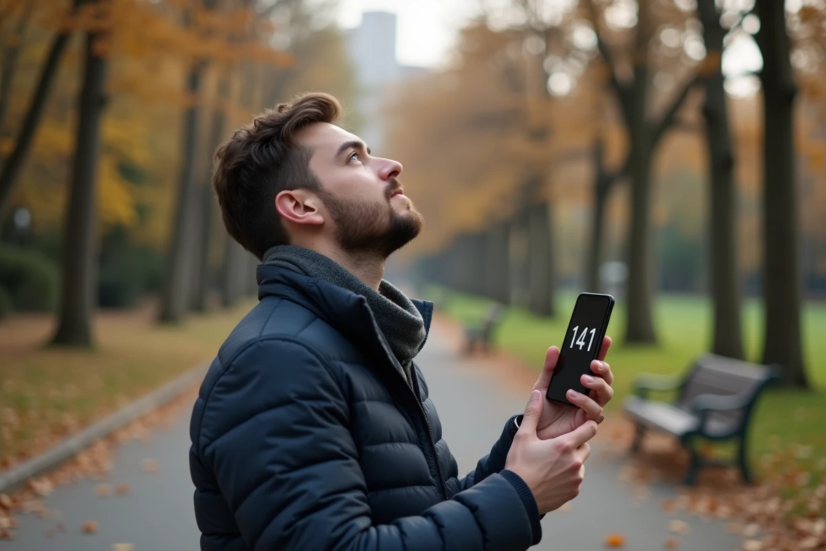 Jeune homme regardant le ciel avec le chiffre 1441