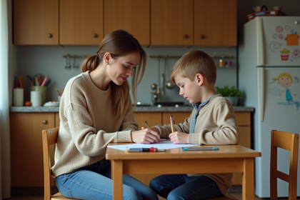 Femme réconfortant son enfant à la maison