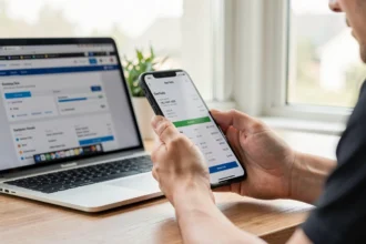 Personne qui consulte sa facture téléphonique avec son smartphone