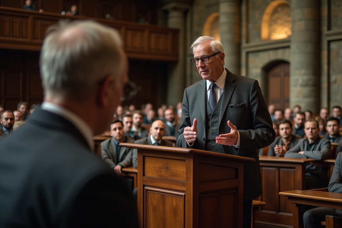 Professeur en salle de cours historique avec étudiants adultes